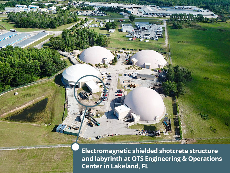 Electromagnetic shielded shotcrete structure and labyrinth developed by Omni-Threat Structures for EMP resiliency